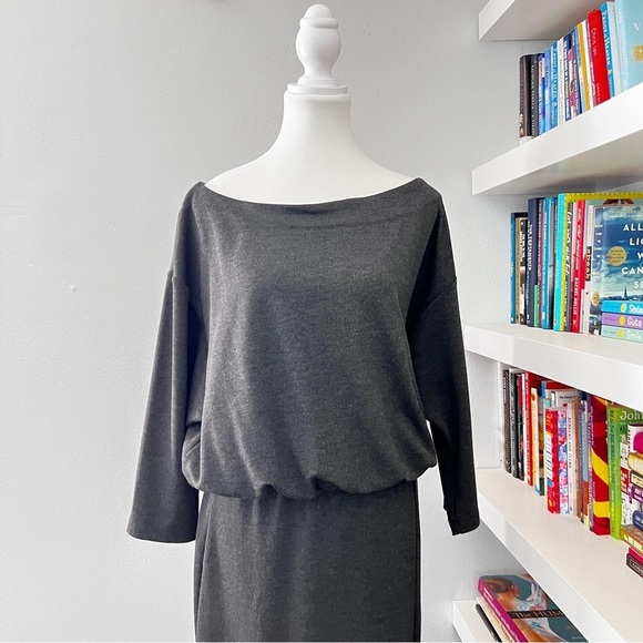 Anthropologie Grey Column Boat Neck Midi Dress Size Medium M - Picture 2 of 12